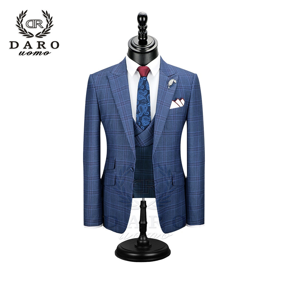 2023 DR DARO UOMO New Men Suits 3 Pieces Slim Fit Wedding Dress Suits Blazer Pant and Vest DRV8193