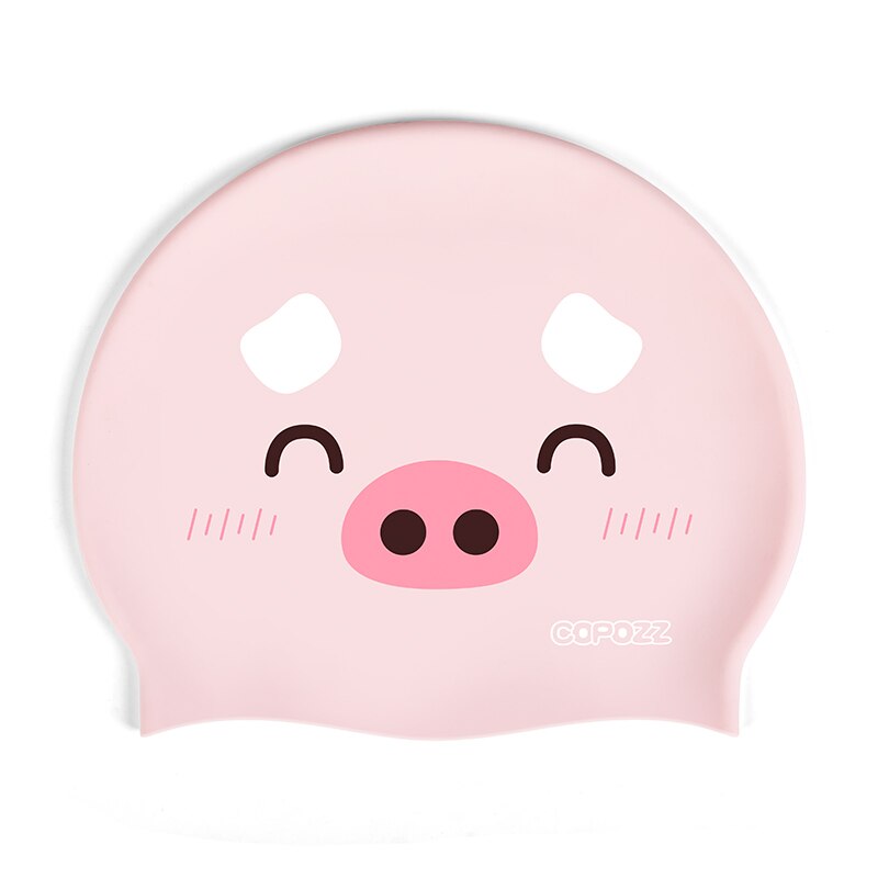 COPOZZ Kids swimming caps Cartoon Cute pig cat for Boys&Girls Elastic Waterproof Ear Protection 4-12y Swim Pool Hat one size