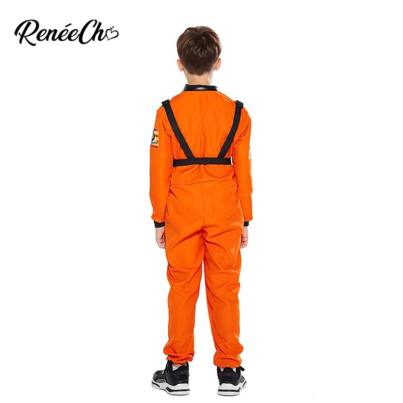 Reneecho Kids Space Astronaut Costume Boys Orange Astronaut Cosplay Sliver Spaceman Costume For Halloween