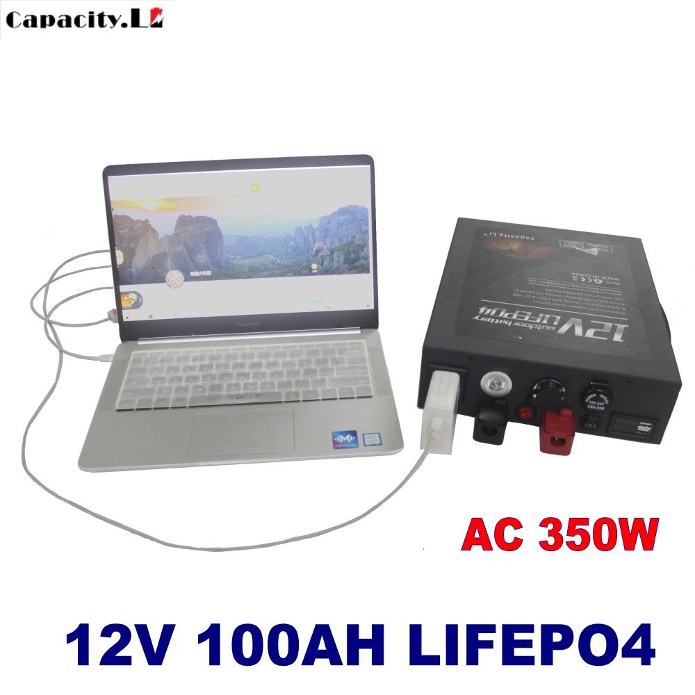 12V 100ah Rechargeable Battery 100A lifepo4 battery pack Inverter 220V AC350W with Bms For RV Solar and Engine Boat