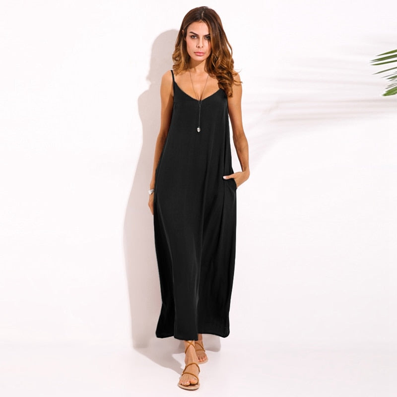 Vestidos 2023 Summer ZANZEA Women Strapless Sexy V Neck Sleeveless Dress Casual Loose Long Maxi Solid Dress White Oversized