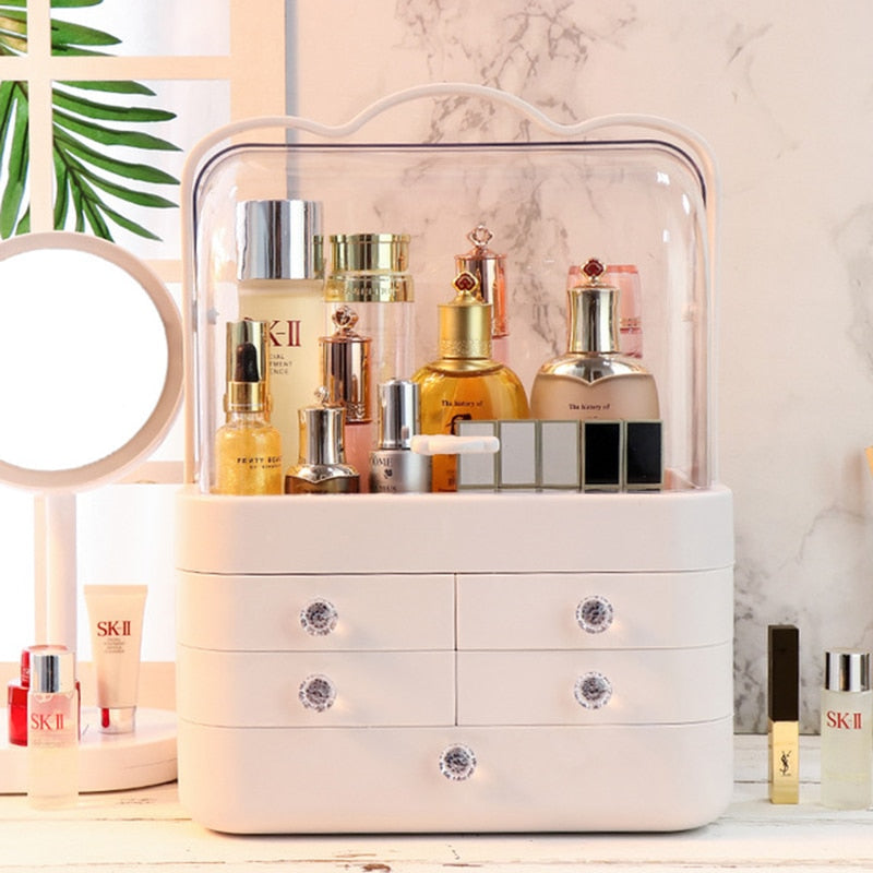 Makeup Organizer Cosmetic Storage Box Lipstick Rack Jewelry Storage Box Cosmetic Brush Portable Drawer with Cover Dust-proof