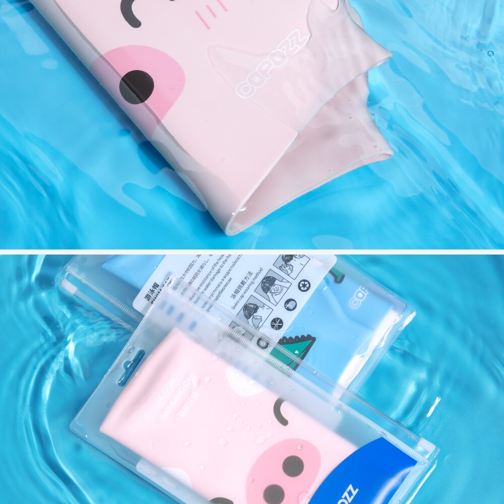 COPOZZ Kids swimming caps Cartoon Cute pig cat for Boys&Girls Elastic Waterproof Ear Protection 4-12y Swim Pool Hat one size