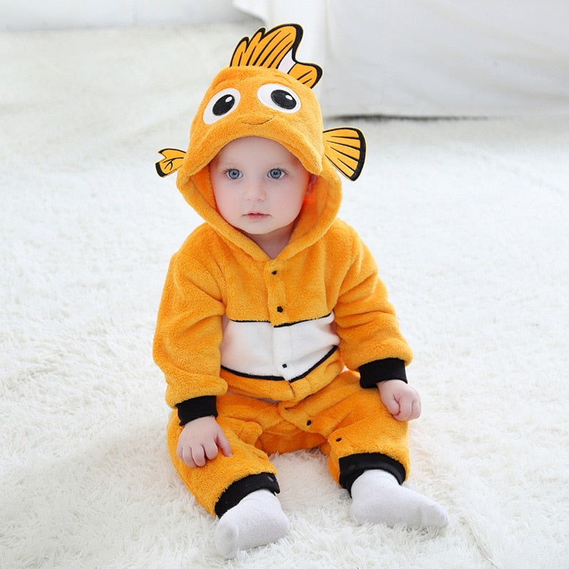 Fish Onesie Cosplay Costume Baby Lovely Kigurumis Jumpsuit Yellow Fish Suit Winter Warm Pajamas Child Funny Halloween Gift