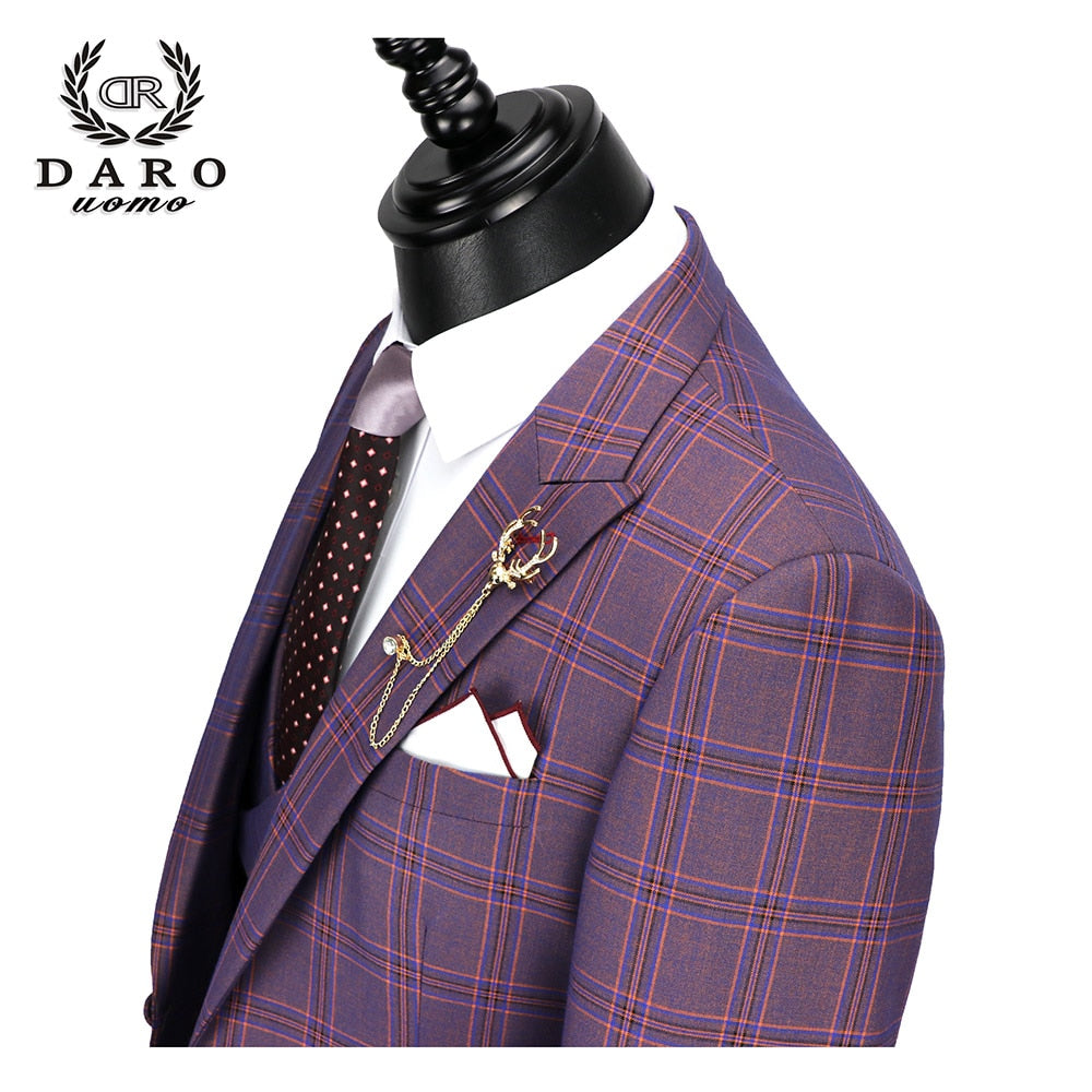 2023 DR DARO UOMO New Men Suits 3 Pieces Slim Fit Wedding Dress Suits Blazer Pant and Vest DRV8193