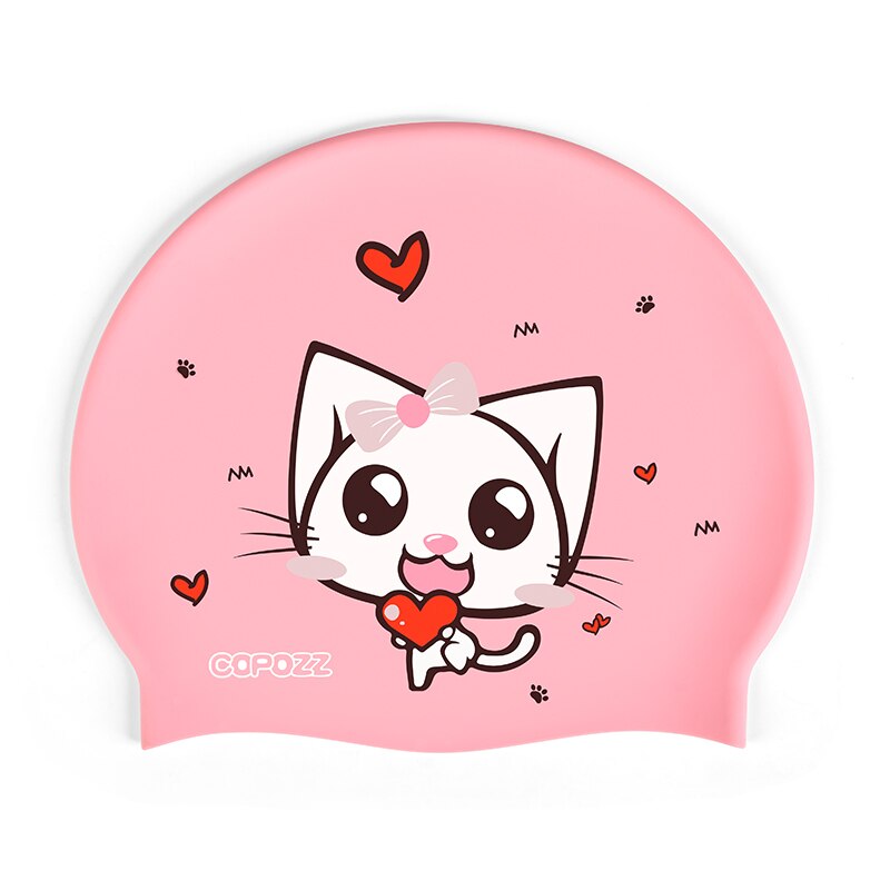 COPOZZ Kids swimming caps Cartoon Cute pig cat for Boys&Girls Elastic Waterproof Ear Protection 4-12y Swim Pool Hat one size