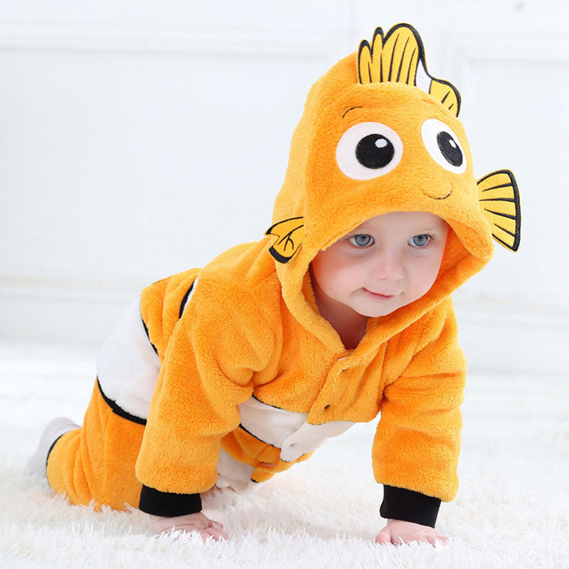 Fish Onesie Cosplay Costume Baby Lovely Kigurumis Jumpsuit Yellow Fish Suit Winter Warm Pajamas Child Funny Halloween Gift