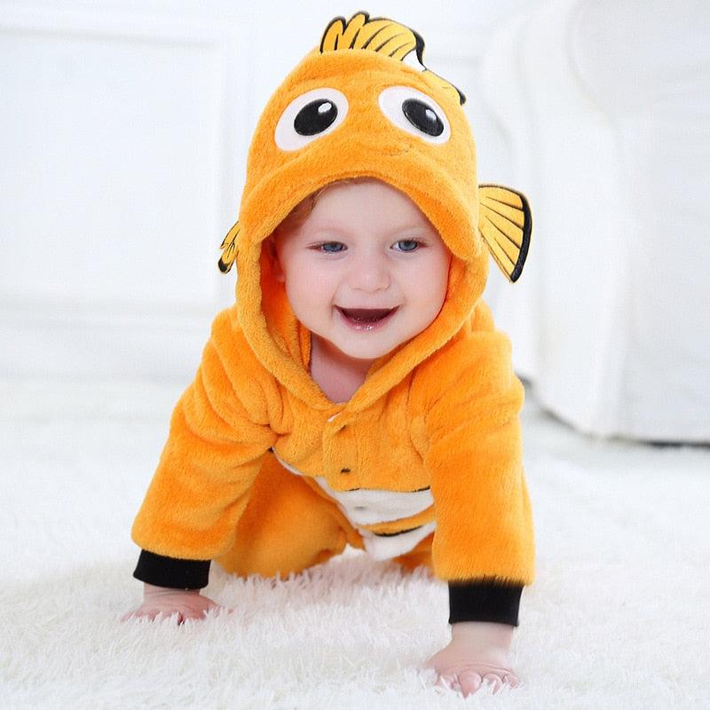 Fish Onesie Cosplay Costume Baby Lovely Kigurumis Jumpsuit Yellow Fish Suit Winter Warm Pajamas Child Funny Halloween Gift
