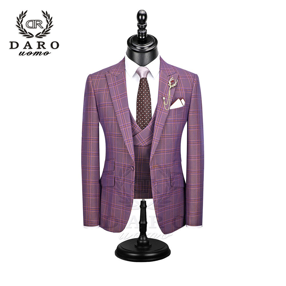 2023 DR DARO UOMO New Men Suits 3 Pieces Slim Fit Wedding Dress Suits Blazer Pant and Vest DRV8193