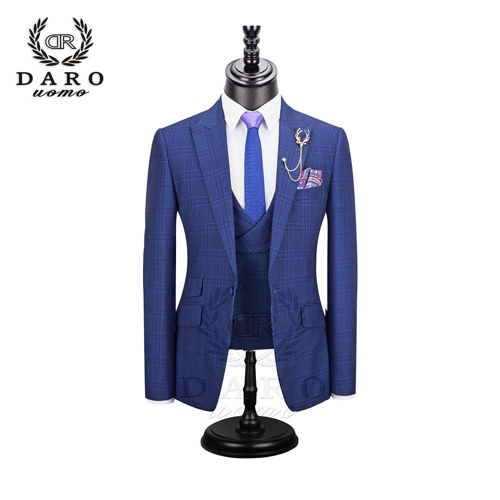 2023 DR DARO UOMO New Men Suits 3 Pieces Slim Fit Wedding Dress Suits Blazer Pant and Vest DRV8193