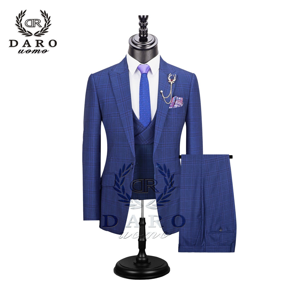 2023 DR DARO UOMO New Men Suits 3 Pieces Slim Fit Wedding Dress Suits Blazer Pant and Vest DRV8193