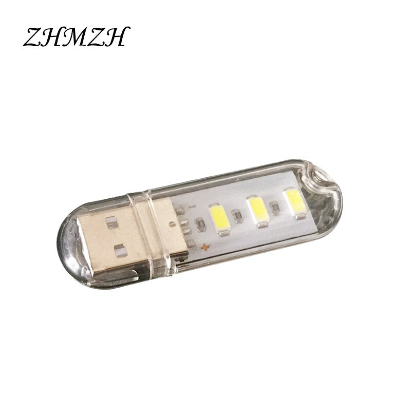 LED USB Night Light Portable U Disk Lamp 3LEDs 1.5W Reading Lamps Colorful Mini Book Lights DC5V Power Bank Powered Camping Bulb
