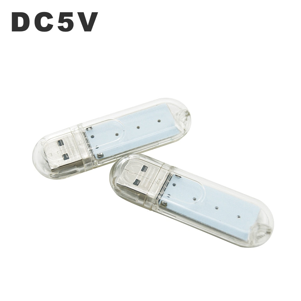 LED USB Night Light Portable U Disk Lamp 3LEDs 1.5W Reading Lamps Colorful Mini Book Lights DC5V Power Bank Powered Camping Bulb
