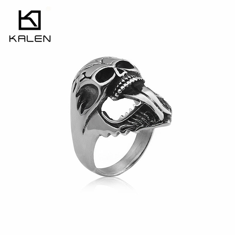 KALEN Punk Skull Rings For Men Size #8-12 Stainless Steel Gothic Skull Biker Rings High Quality Halloween Jewelry