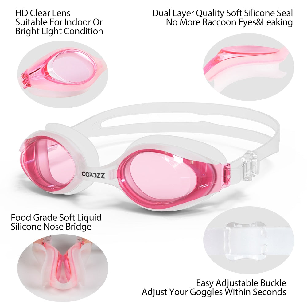 COPOZZ Professional Men Women Swimming Goggles Anti Fog Leak UV Protection Swim Eyewear Adjustable Adult Water Glasses Zwembril