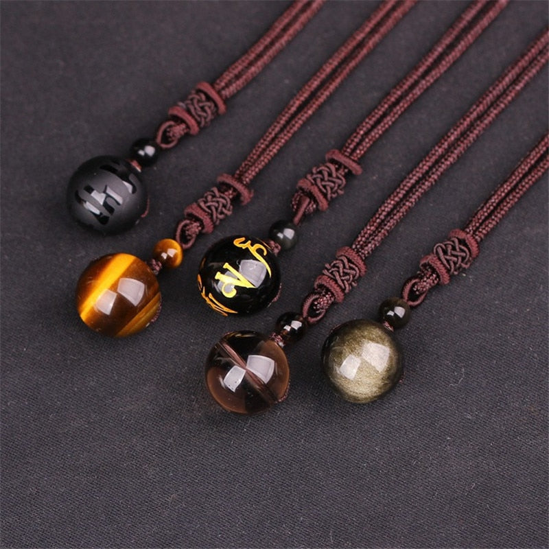 High Quality Lucky Love Jewelry Obsidian Tiger Eye Stone Beads Ball Transfer Pendant Necklace For Women Men
