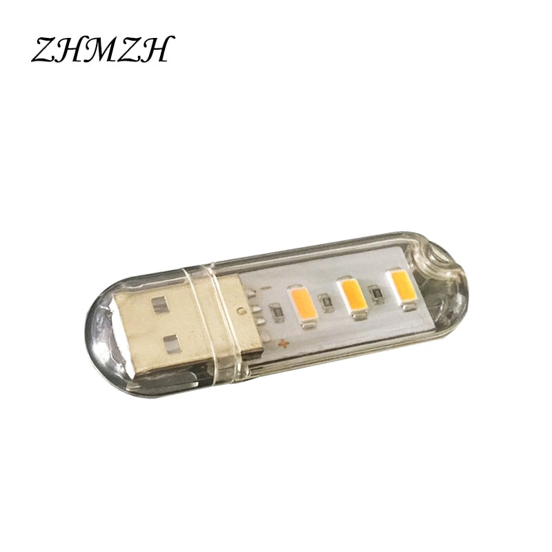 LED USB Night Light Portable U Disk Lamp 3LEDs 1.5W Reading Lamps Colorful Mini Book Lights DC5V Power Bank Powered Camping Bulb