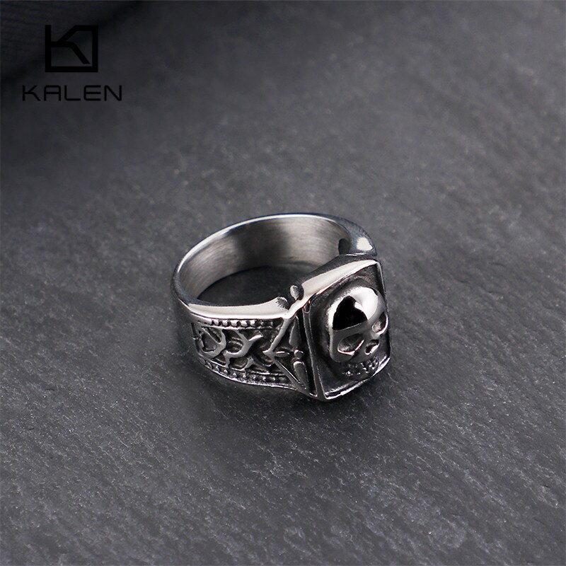 KALEN Punk Skull Rings For Men Size #8-12 Stainless Steel Gothic Skull Biker Rings High Quality Halloween Jewelry