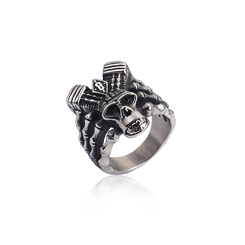 KALEN Punk Skull Rings For Men Size #8-12 Stainless Steel Gothic Skull Biker Rings High Quality Halloween Jewelry