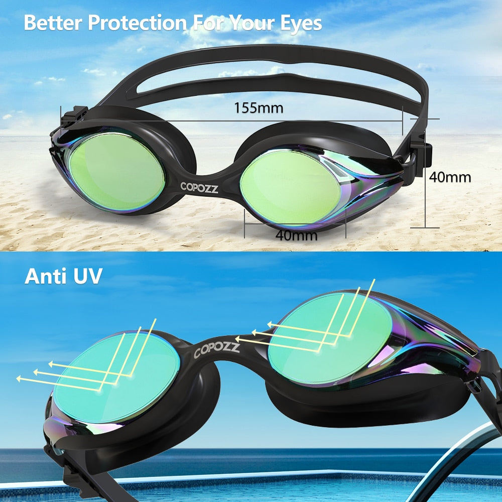 COPOZZ Professional Men Women Swimming Goggles Anti Fog Leak UV Protection Swim Eyewear Adjustable Adult Water Glasses Zwembril