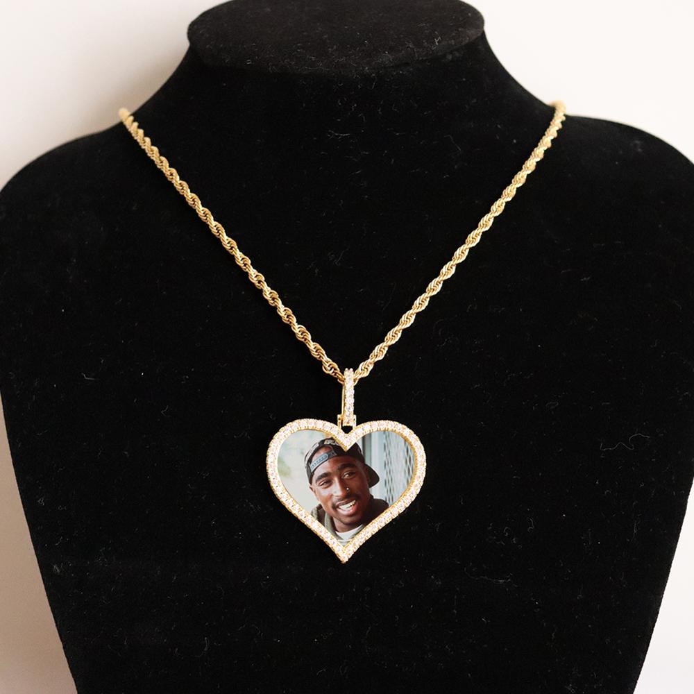 D&Z Custom Made Photo Heart Medallions Necklace & Pendant With 4mm Tennis Chain AAA Cubic Zircon Men's Hip hop Jewelry