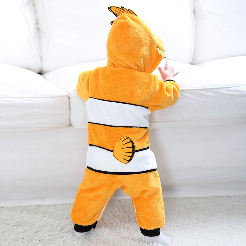Fish Onesie Cosplay Costume Baby Lovely Kigurumis Jumpsuit Yellow Fish Suit Winter Warm Pajamas Child Funny Halloween Gift