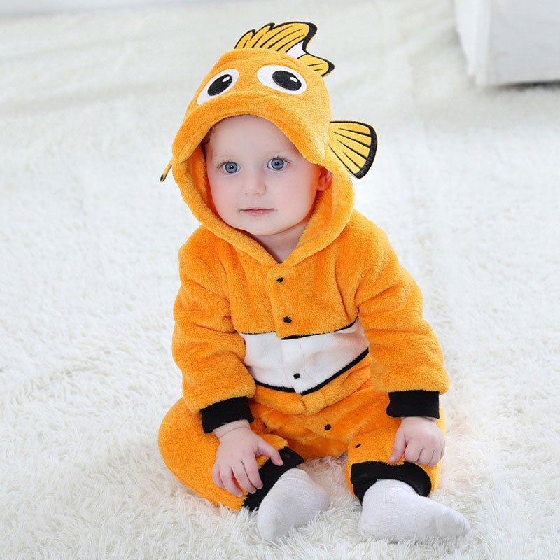 Fish Onesie Cosplay Costume Baby Lovely Kigurumis Jumpsuit Yellow Fish Suit Winter Warm Pajamas Child Funny Halloween Gift