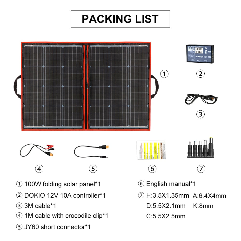 Dokio 100w(50Wx2pcs) Flexible Foldble Mono Solar Panel For Travel & Boat & RV High Quality Portable Solar Panel China