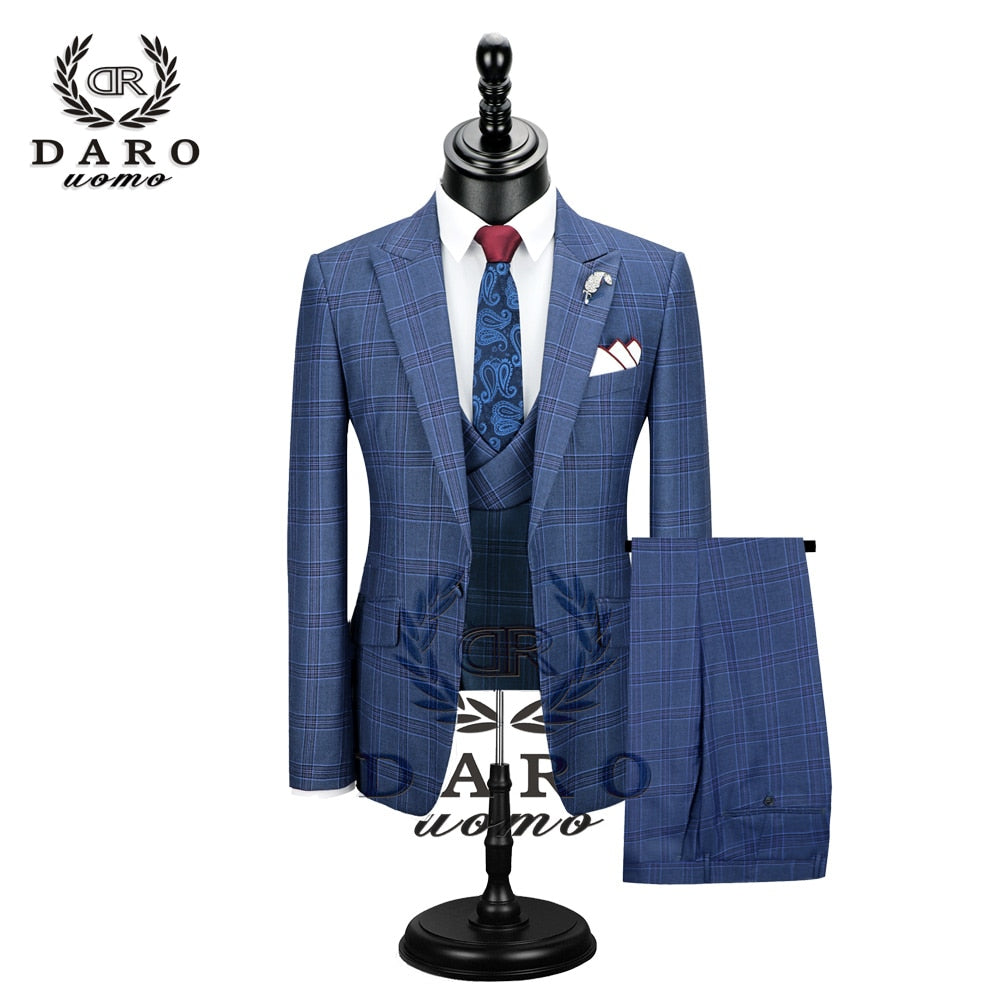 2023 DR DARO UOMO New Men Suits 3 Pieces Slim Fit Wedding Dress Suits Blazer Pant and Vest DRV8193