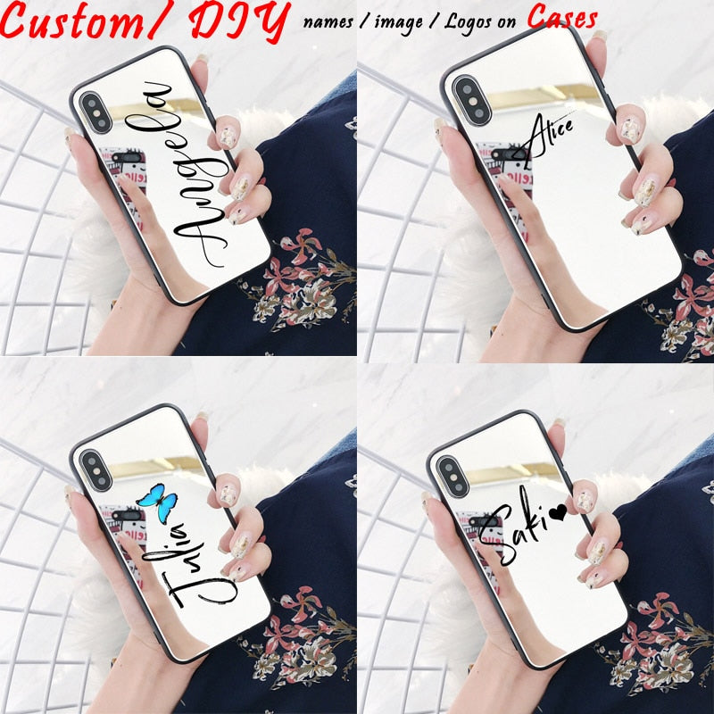 Custom Name logo photo on Luxury Full Mirror Soft TPU Cases For iphone 14 13 12 11 Pro Max 7 8 14 Plus X XR XS Max phone Covers