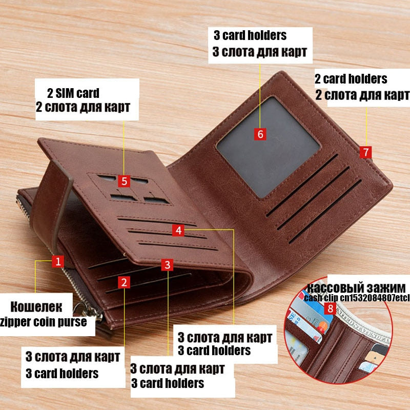 Fashion Men's Coin Purse Wallet RFID Blocking Man Leather Wallet Zipper Business Card Holder ID Money Bag Wallet Male