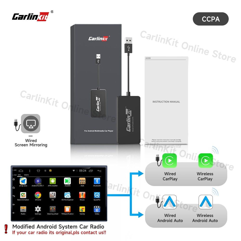Carlinkit Wired/Wireless CarPlay Wireless Android Auto Dongle Mirror For Modify Android Screen Car Ariplay Smart Link IOS 14 15