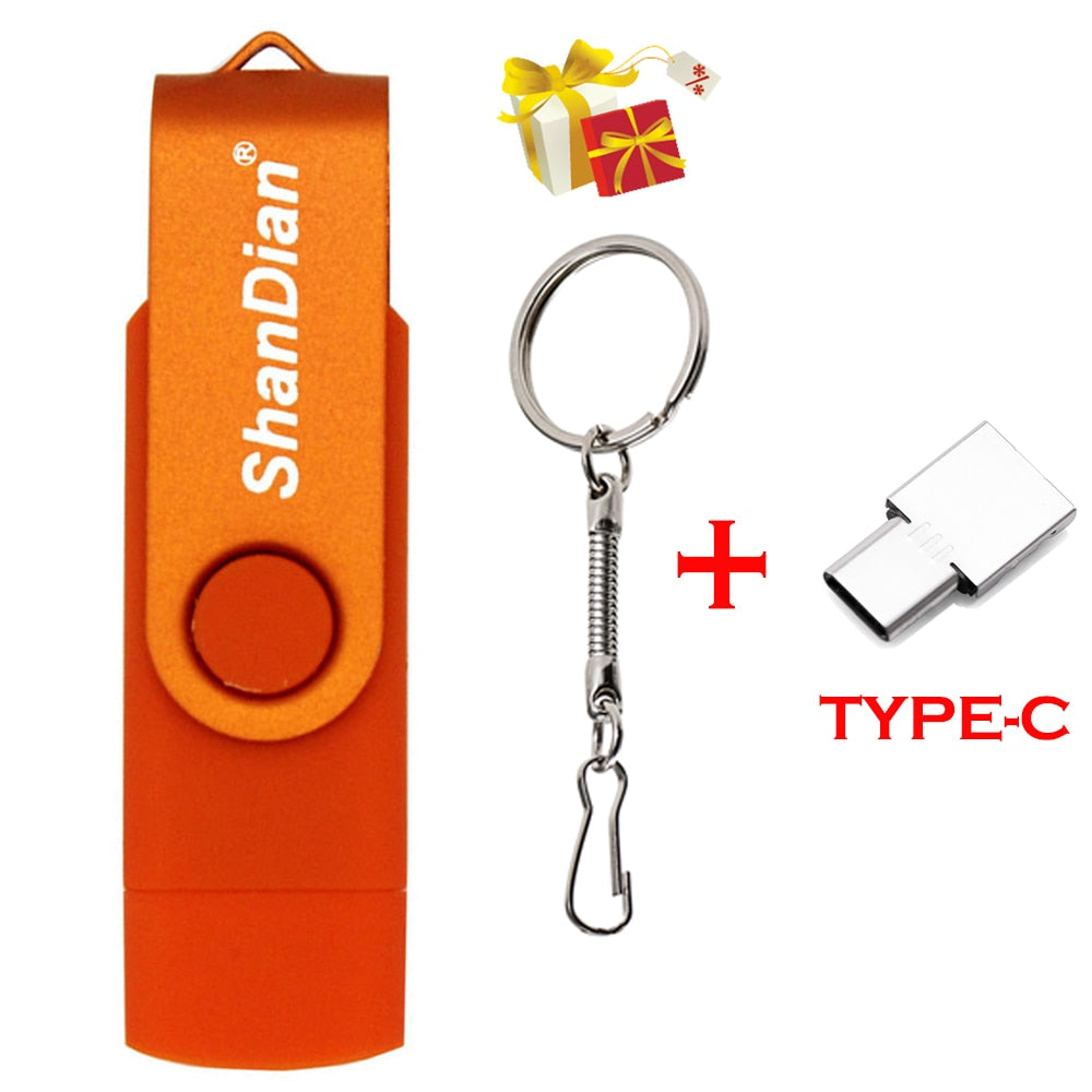 OTG Phone Extensions Pen Drive Real Capacity USB Flash Drives Free Custom Logo Memory Stick With Key Chain U Disk 64GB/32GB/16GB