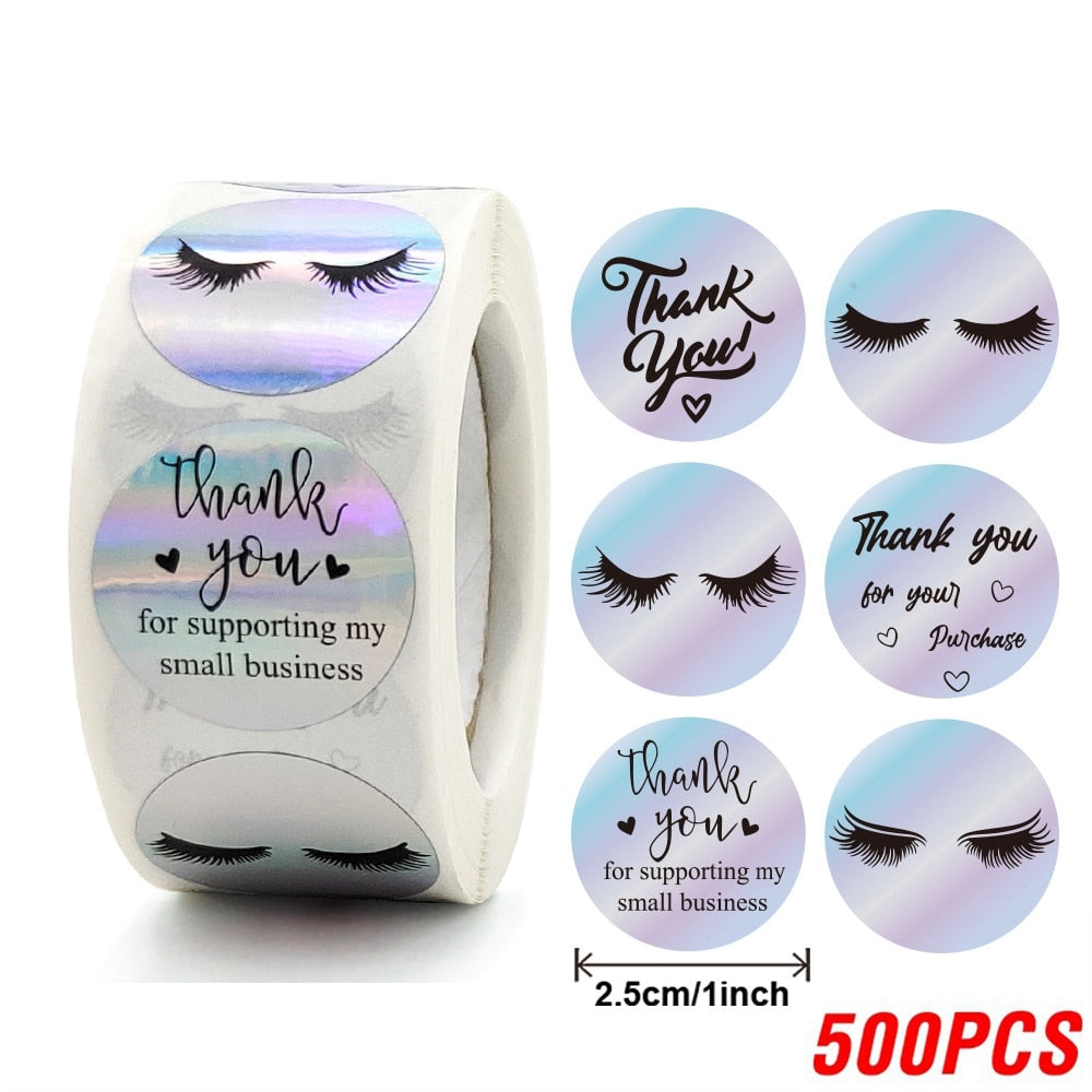 100-500pcs Rainbow Laser Thank You Stickers 1inch Small Business Stickers Adhesive Labels for Boutiques Wrapping Supplies