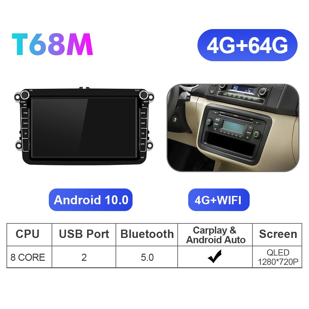 Isudar T72 2 Din Car Multimedia player Android 10 For VW/Volkswagen/POLO/PASSAT B6/B7/Golf/Tiguan/Skoda GPS Car Radio Audio Auto