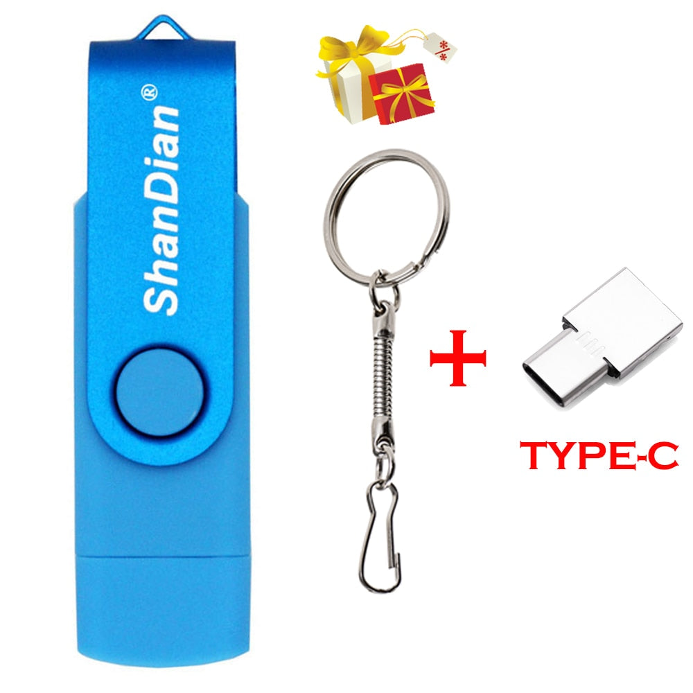 OTG Phone Extensions Pen Drive Real Capacity USB Flash Drives Free Custom Logo Memory Stick With Key Chain U Disk 64GB/32GB/16GB