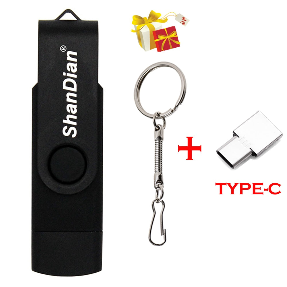OTG Phone Extensions Pen Drive Real Capacity USB Flash Drives Free Custom Logo Memory Stick With Key Chain U Disk 64GB/32GB/16GB