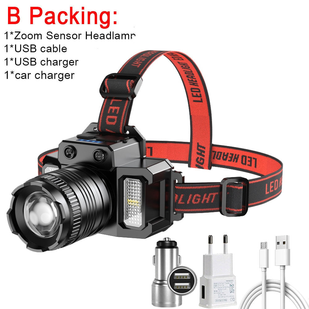 Rechargeable Headlamp 2000mah Super Bright Torch Light T51 Induction LED Headlight Waterproof Camping Mobile Power Bank Flashing
