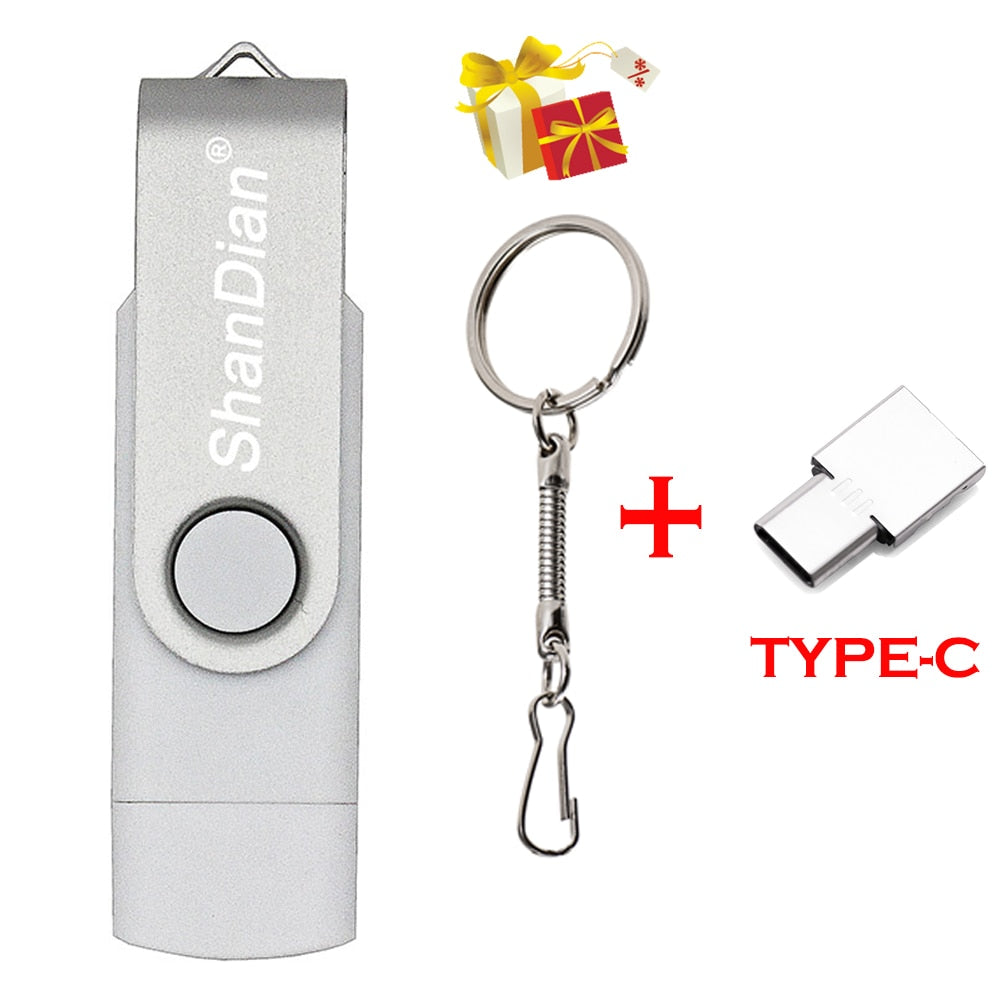 OTG Phone Extensions Pen Drive Real Capacity USB Flash Drives Free Custom Logo Memory Stick With Key Chain U Disk 64GB/32GB/16GB