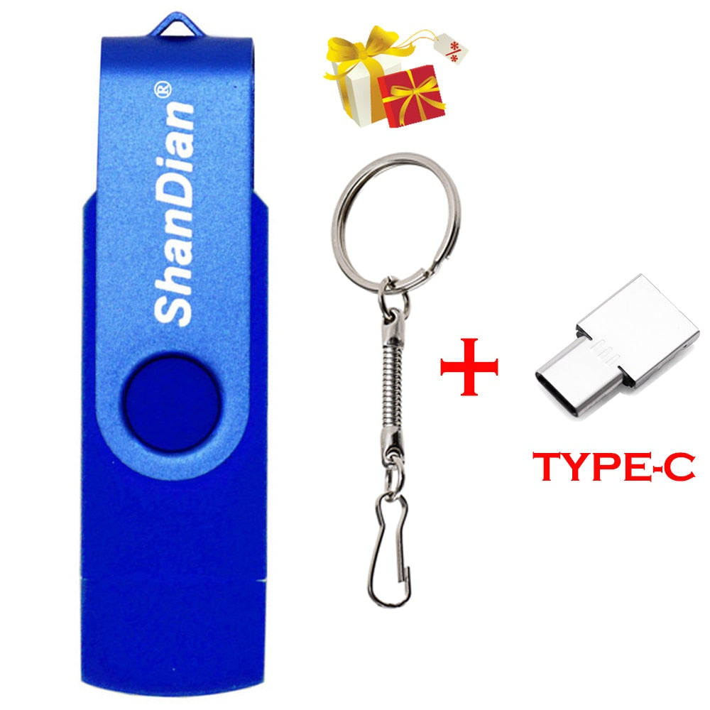 OTG Phone Extensions Pen Drive Real Capacity USB Flash Drives Free Custom Logo Memory Stick With Key Chain U Disk 64GB/32GB/16GB