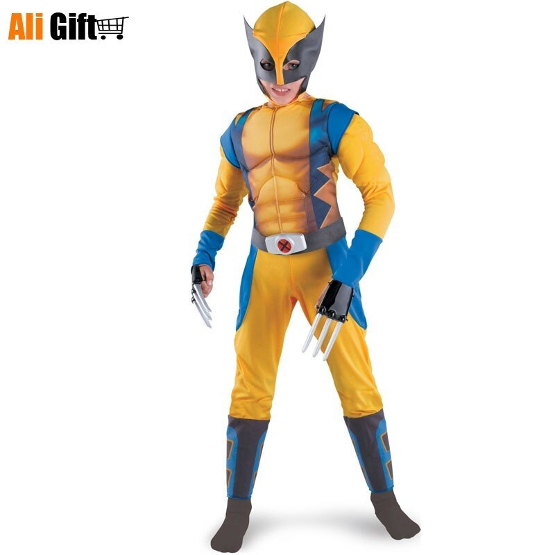 Halloween Performance Props Children Kids Holloween Costume for Cosplay Muscle Golden Wolf with Claws Suit Clothes Child Gift