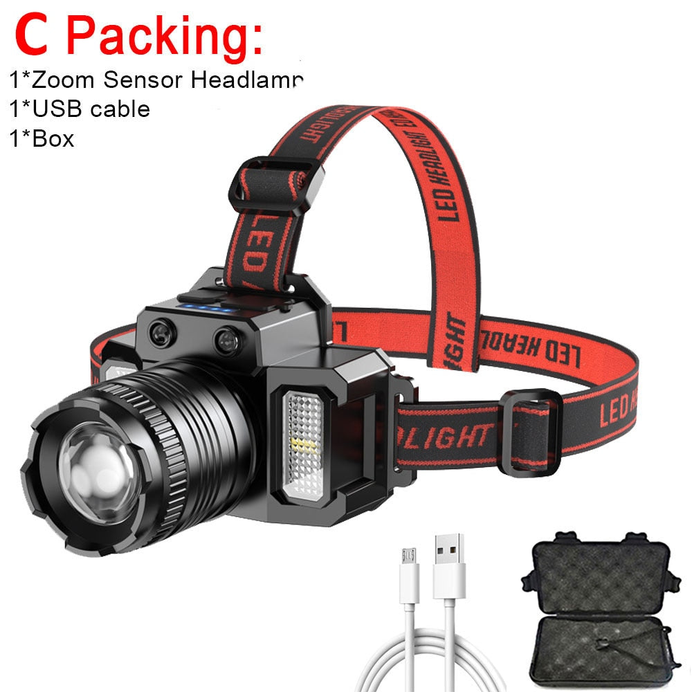 Rechargeable Headlamp 2000mah Super Bright Torch Light T51 Induction LED Headlight Waterproof Camping Mobile Power Bank Flashing