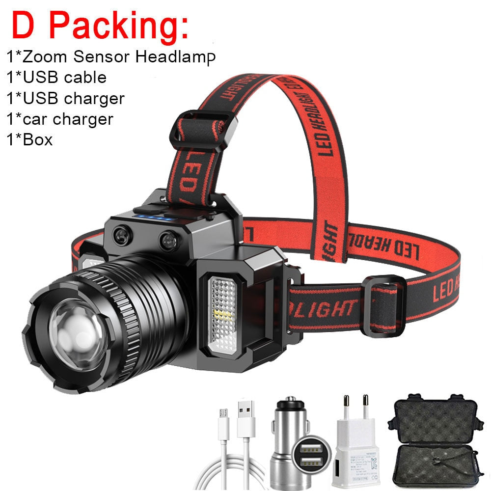 Rechargeable Headlamp 2000mah Super Bright Torch Light T51 Induction LED Headlight Waterproof Camping Mobile Power Bank Flashing
