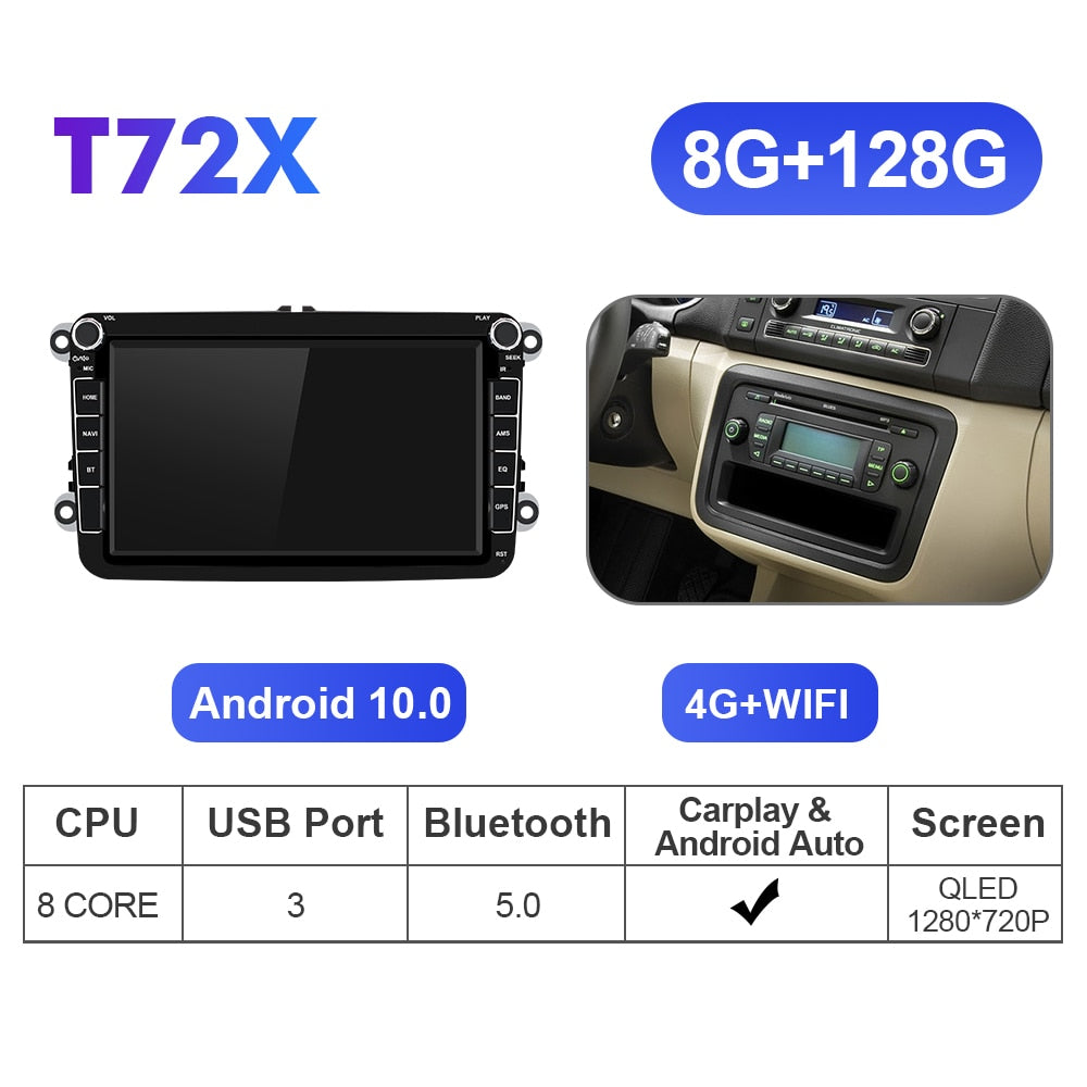 Isudar T72 2 Din Car Multimedia player Android 10 For VW/Volkswagen/POLO/PASSAT B6/B7/Golf/Tiguan/Skoda GPS Car Radio Audio Auto