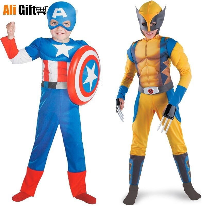 Halloween Performance Props Children Kids Holloween Costume for Cosplay Muscle Golden Wolf with Claws Suit Clothes Child Gift