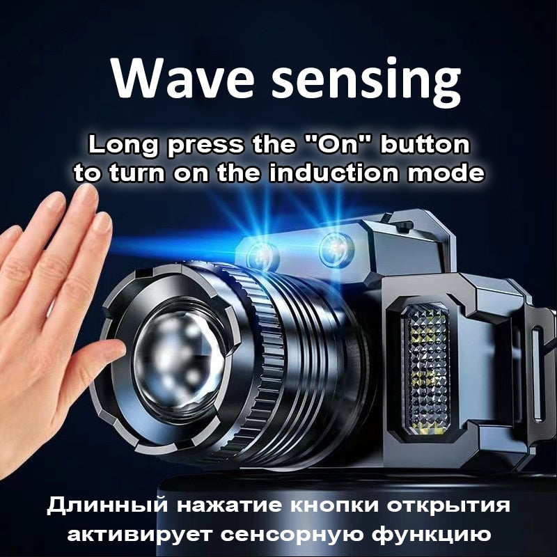 Rechargeable Headlamp 2000mah Super Bright Torch Light T51 Induction LED Headlight Waterproof Camping Mobile Power Bank Flashing