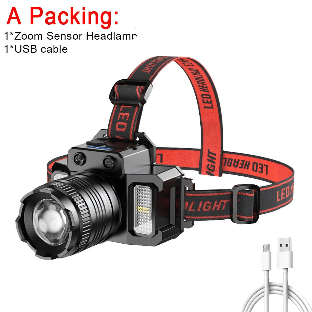 Rechargeable Headlamp 2000mah Super Bright Torch Light T51 Induction LED Headlight Waterproof Camping Mobile Power Bank Flashing
