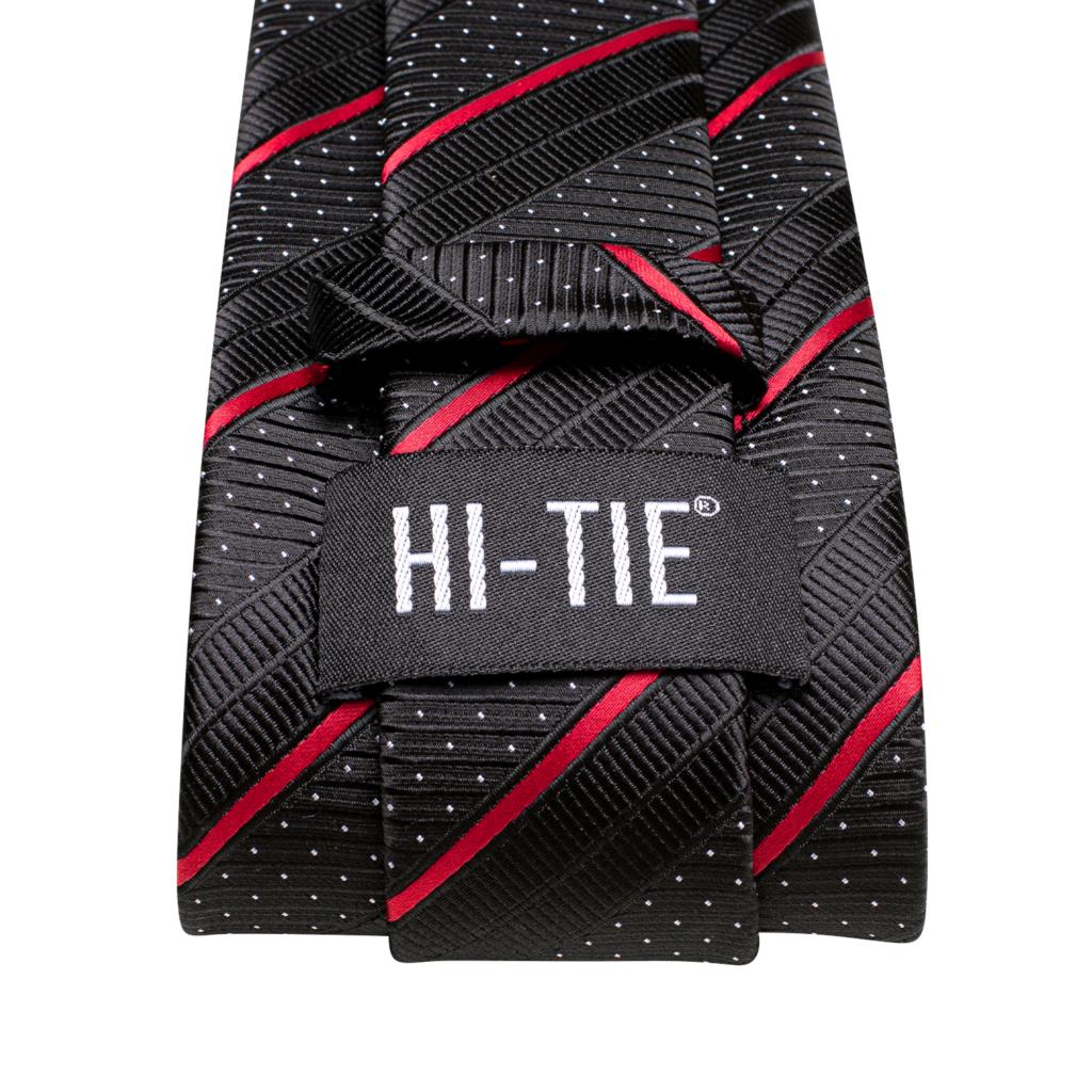 Black Red Striped Silk Wedding Tie For Men Handky Cufflink Gift Men Necktie Fashion Business Party Dropshiping Hi-Tie Designer