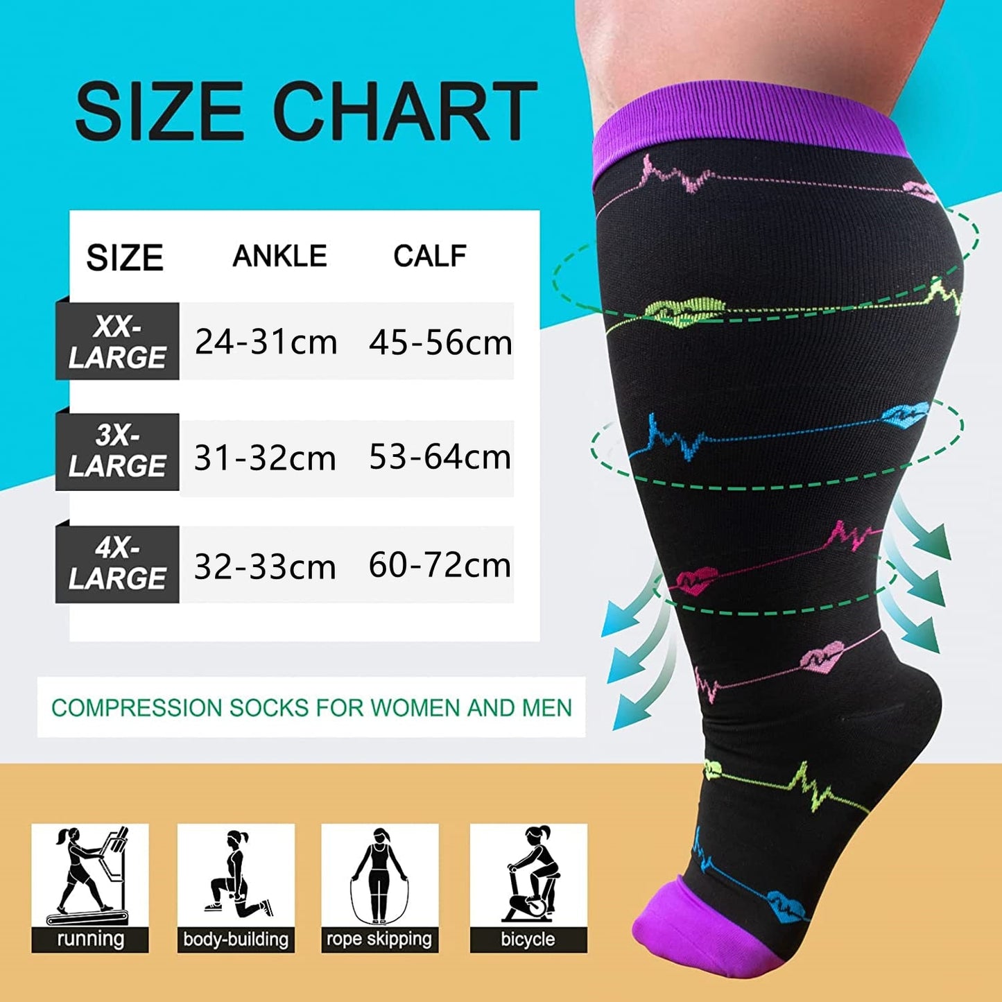Compression Socks Varicose Veins Knee High Sock Anti Fatigue Pain Relief Sportrs Compression Socks Travel Plus Size Stocking