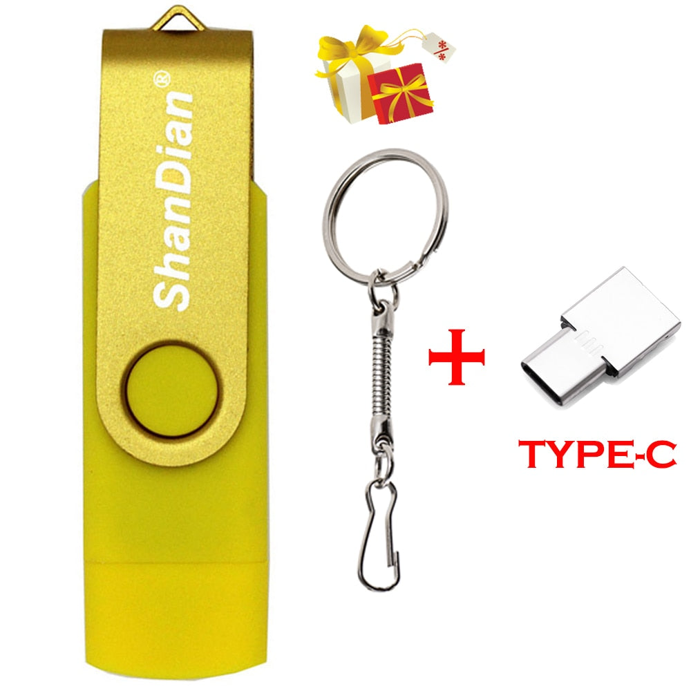 OTG Phone Extensions Pen Drive Real Capacity USB Flash Drives Free Custom Logo Memory Stick With Key Chain U Disk 64GB/32GB/16GB
